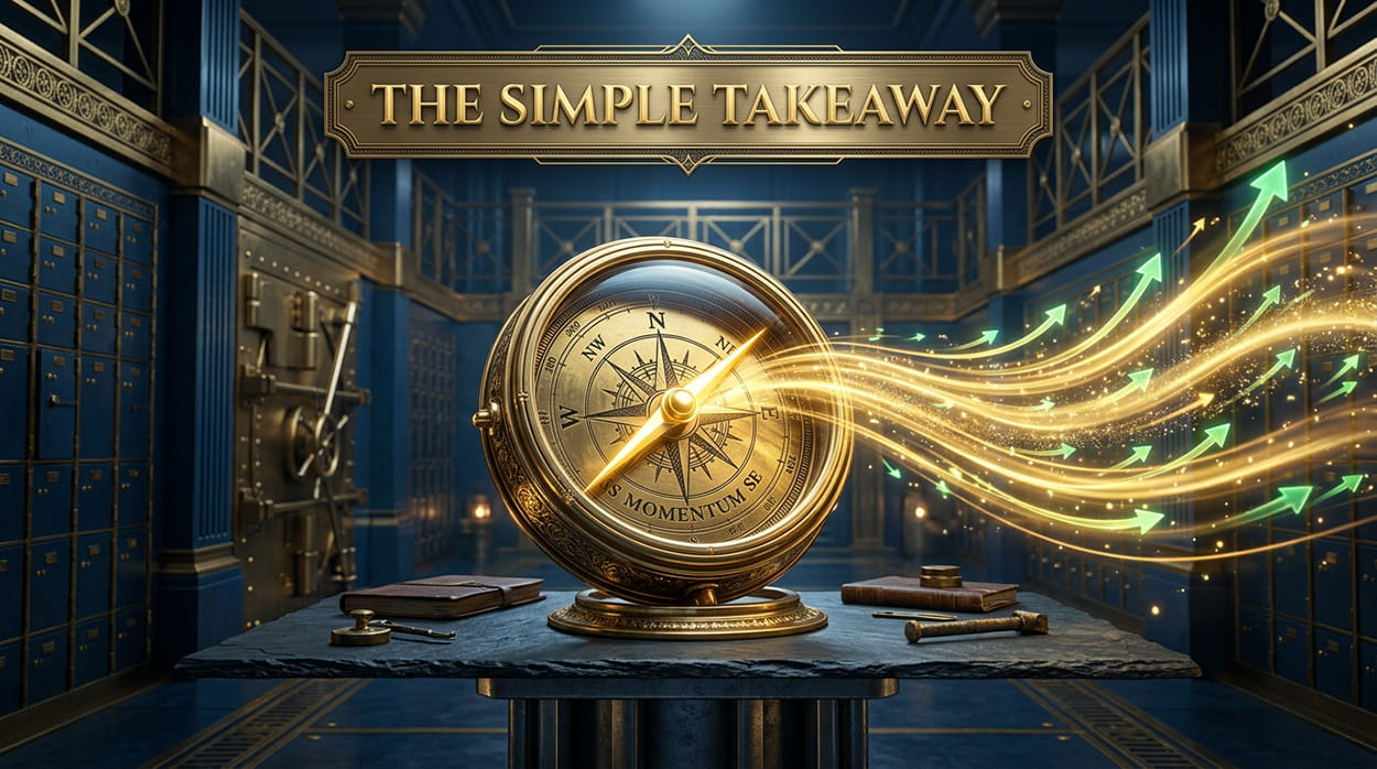 A majestic brass nautical compass with a glowing needle pointing into a powerful, blowing stream of golden light representing clear seasonal tailwinds.